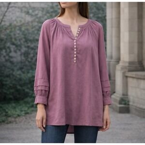 SOFT SURROUNDINGS Blouse Shirt Purple Top Linen Lyocell Blend Size S